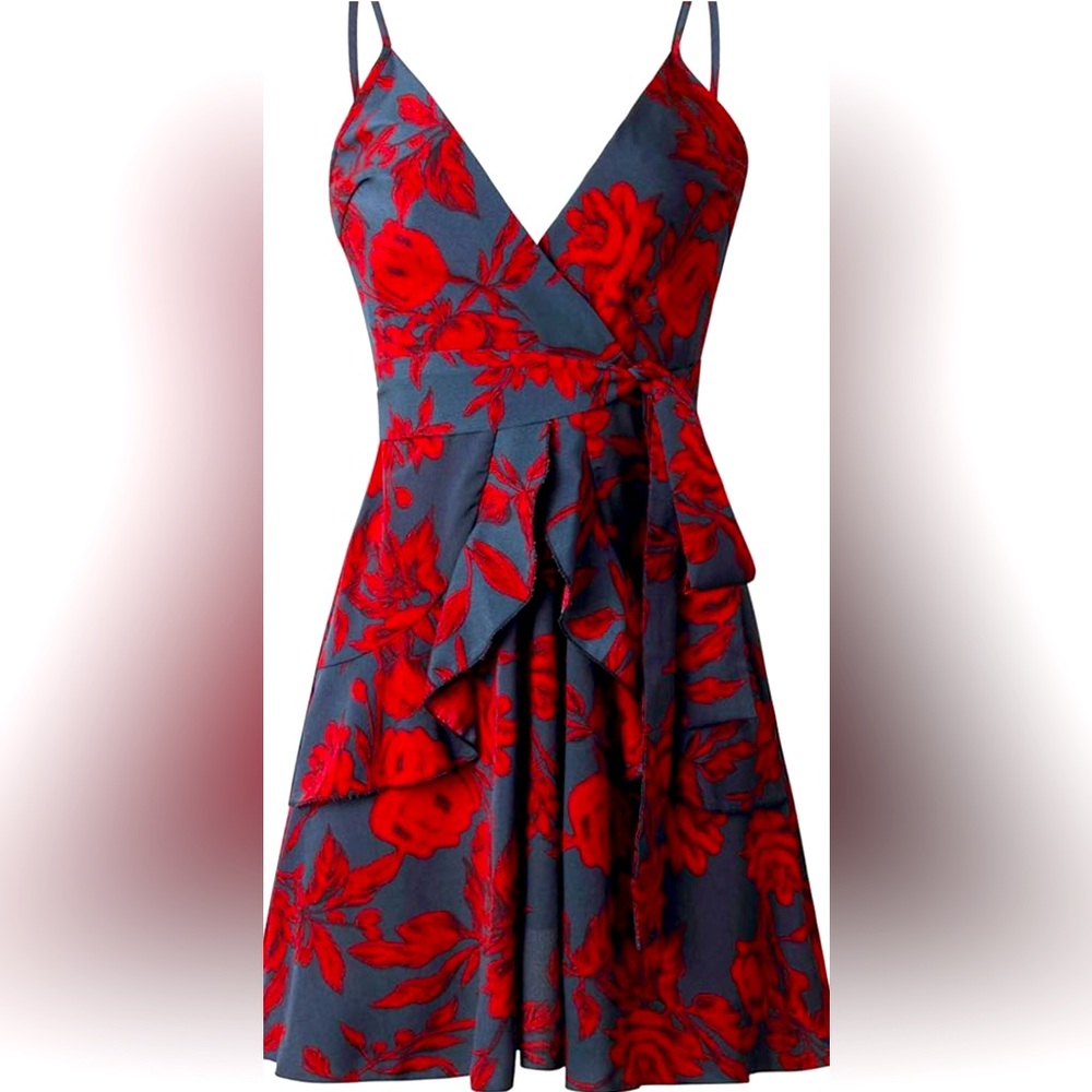 RED/GREY RUFFLE DRESS